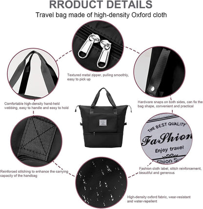 Large Capacity Folding Travel Bag, Lightweight Waterproof Luggage Bag, Expandable Travel Duffel Bag, Dry Wet Separated Gym Tote Bag, Weekender Overnight Bags for Women and Man (Fuchsia)