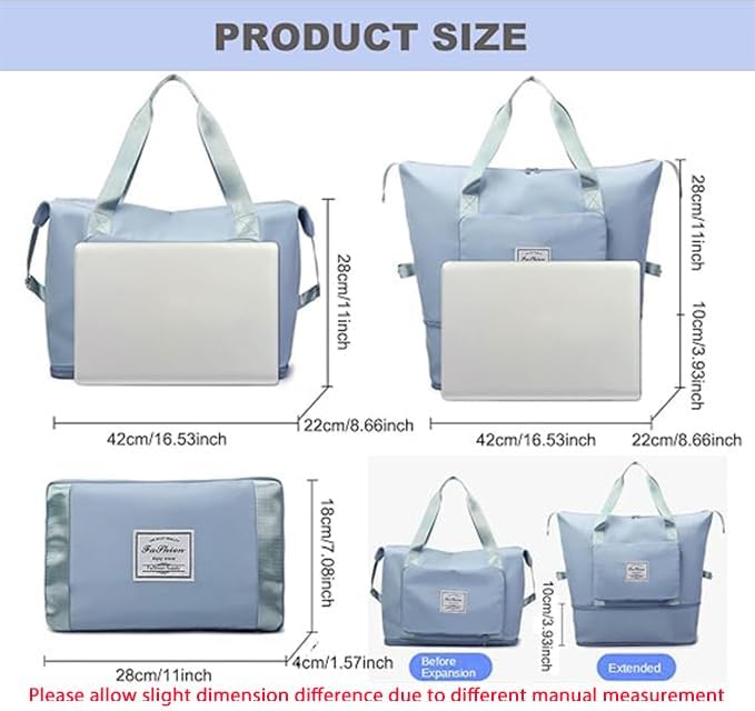 Large Capacity Folding Travel Bag, Lightweight Waterproof Luggage Bag, Expandable Travel Duffel Bag, Dry Wet Separated Gym Tote Bag, Weekender Overnight Bags for Women and Man (Fuchsia)