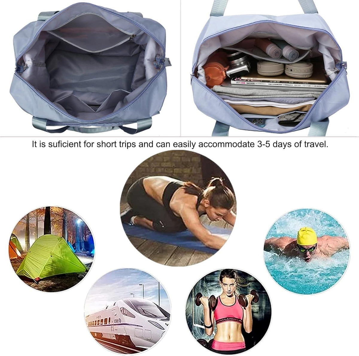 Large Capacity Folding Travel Bag, Lightweight Waterproof Luggage Bag, Expandable Travel Duffel Bag, Dry Wet Separated Gym Tote Bag, Weekender Overnight Bags for Women and Man (Fuchsia)
