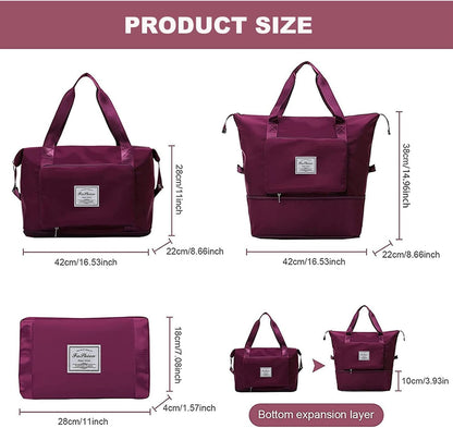 Large Capacity Folding Travel Bag, Lightweight Waterproof Luggage Bag, Expandable Travel Duffel Bag, Dry Wet Separated Gym Tote Bag, Weekender Overnight Bags for Women and Man (Fuchsia)
