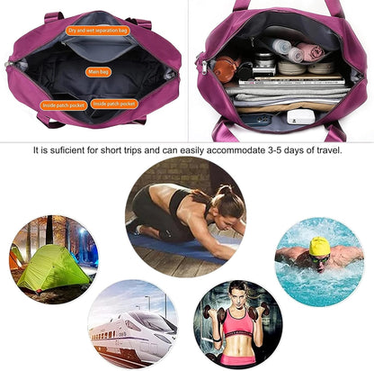 Large Capacity Folding Travel Bag, Lightweight Waterproof Luggage Bag, Expandable Travel Duffel Bag, Dry Wet Separated Gym Tote Bag, Weekender Overnight Bags for Women and Man (Fuchsia)