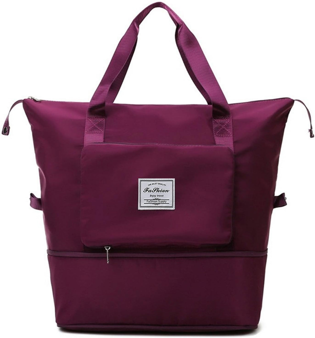 Large Capacity Folding Travel Bag, Lightweight Waterproof Luggage Bag, Expandable Travel Duffel Bag, Dry Wet Separated Gym Tote Bag, Weekender Overnight Bags for Women and Man (Fuchsia)