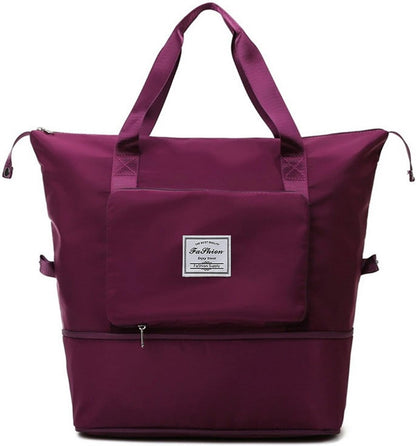 Large Capacity Folding Travel Bag, Lightweight Waterproof Luggage Bag, Expandable Travel Duffel Bag, Dry Wet Separated Gym Tote Bag, Weekender Overnight Bags for Women and Man (Fuchsia)