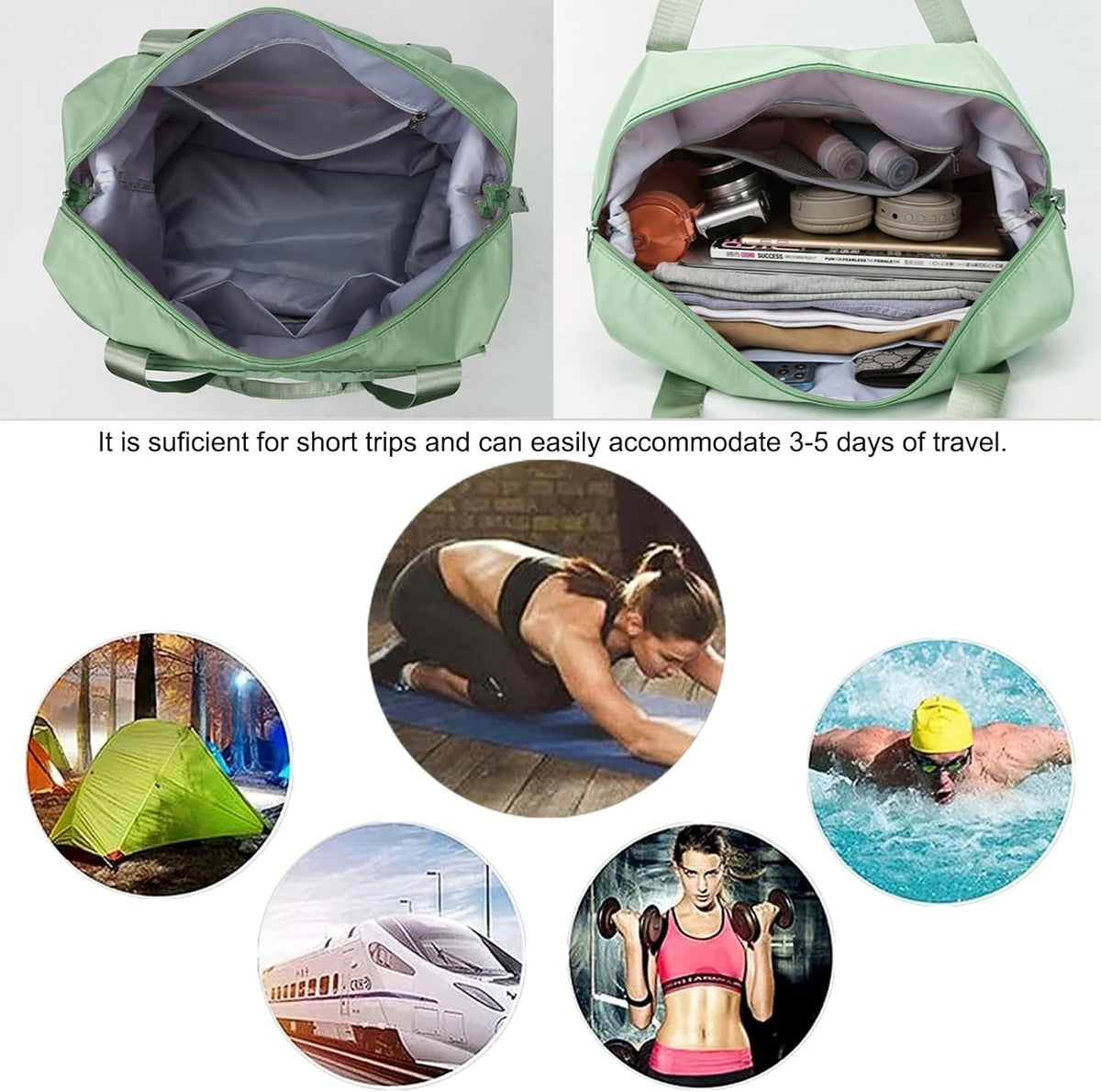 Large Capacity Folding Travel Bag, Lightweight Waterproof Luggage Bag, Expandable Travel Duffel Bag, Dry Wet Separated Gym Tote Bag, Weekender Overnight Bags for Women and Man (Fuchsia)