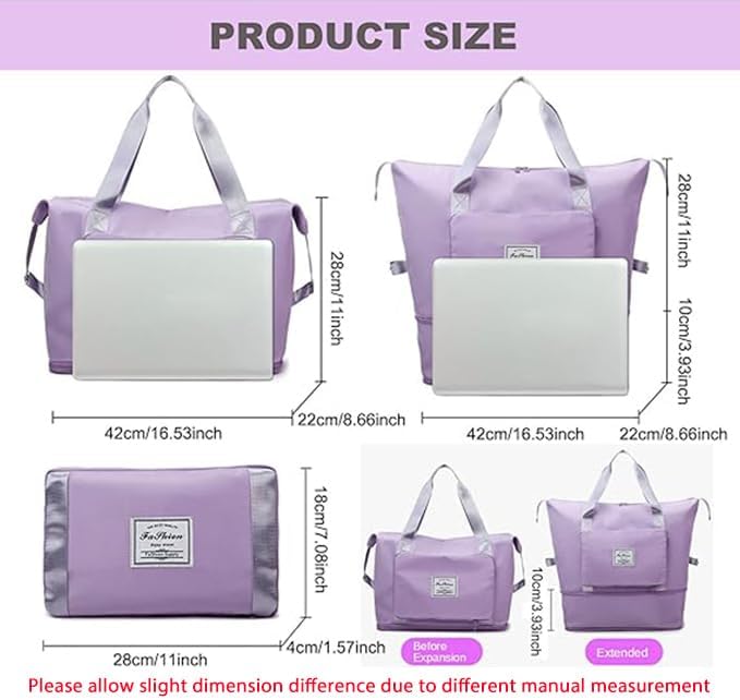 Large Capacity Folding Travel Bag, Lightweight Waterproof Luggage Bag, Expandable Travel Duffel Bag, Dry Wet Separated Gym Tote Bag, Weekender Overnight Bags for Women and Man (Fuchsia)