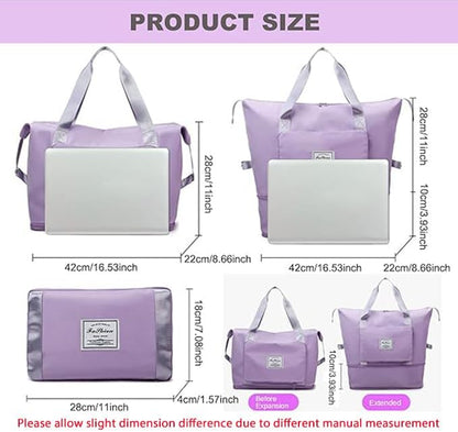 Large Capacity Folding Travel Bag, Lightweight Waterproof Luggage Bag, Expandable Travel Duffel Bag, Dry Wet Separated Gym Tote Bag, Weekender Overnight Bags for Women and Man (Fuchsia)