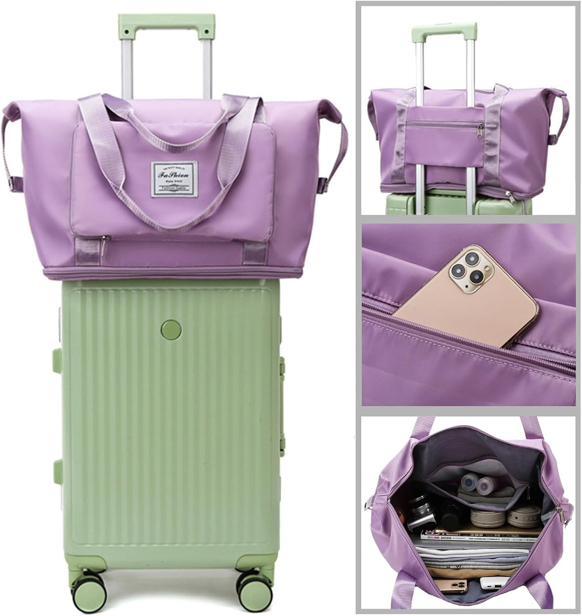 Large Capacity Folding Travel Bag, Lightweight Waterproof Luggage Bag, Expandable Travel Duffel Bag, Dry Wet Separated Gym Tote Bag, Weekender Overnight Bags for Women and Man (Fuchsia)