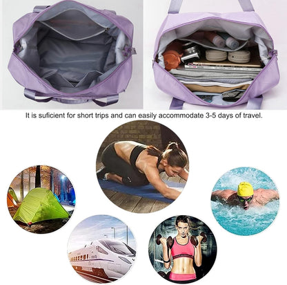 Large Capacity Folding Travel Bag, Lightweight Waterproof Luggage Bag, Expandable Travel Duffel Bag, Dry Wet Separated Gym Tote Bag, Weekender Overnight Bags for Women and Man (Fuchsia)
