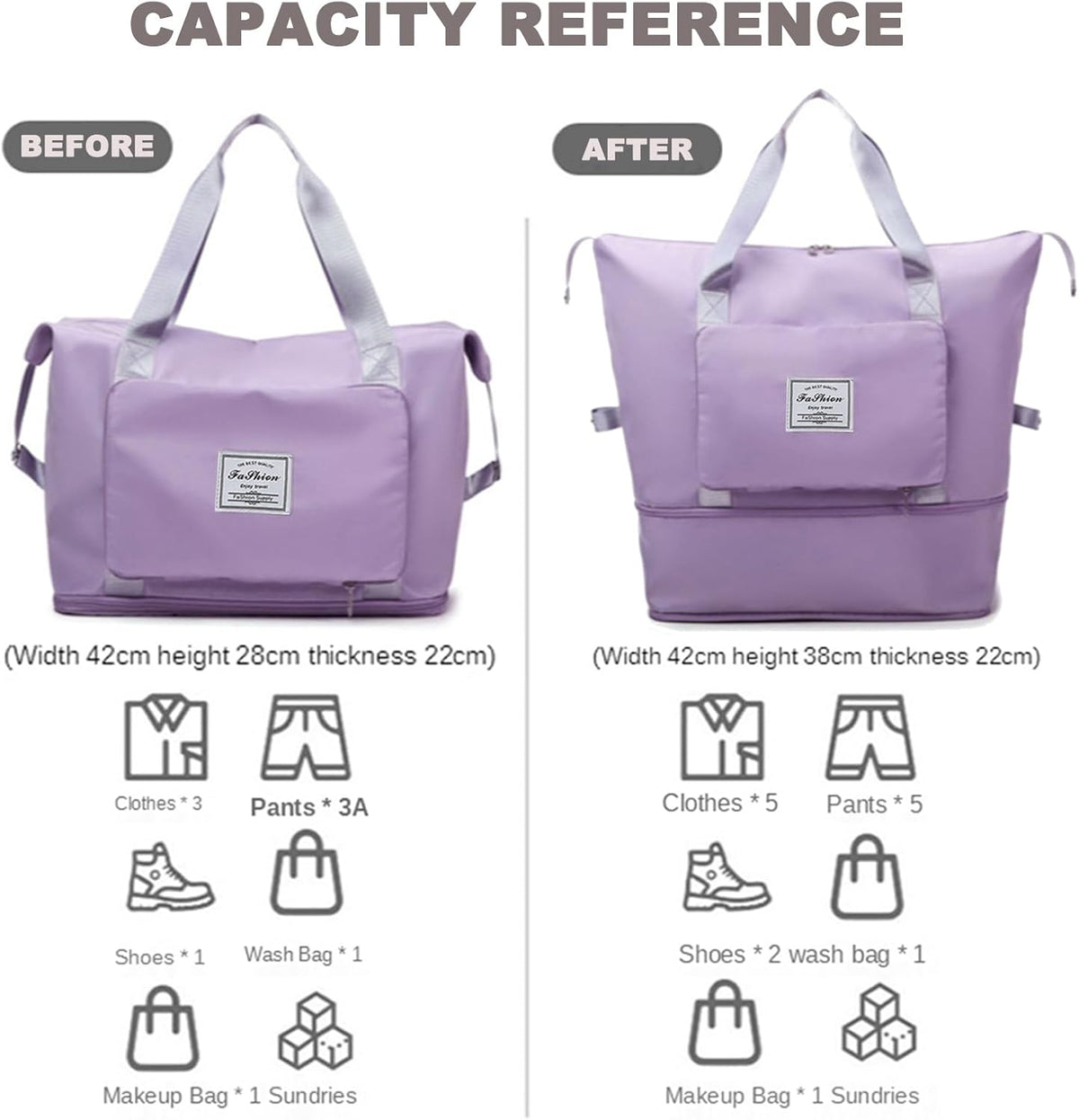 Large Capacity Folding Travel Bag, Lightweight Waterproof Luggage Bag, Expandable Travel Duffel Bag, Dry Wet Separated Gym Tote Bag, Weekender Overnight Bags for Women and Man (Fuchsia)