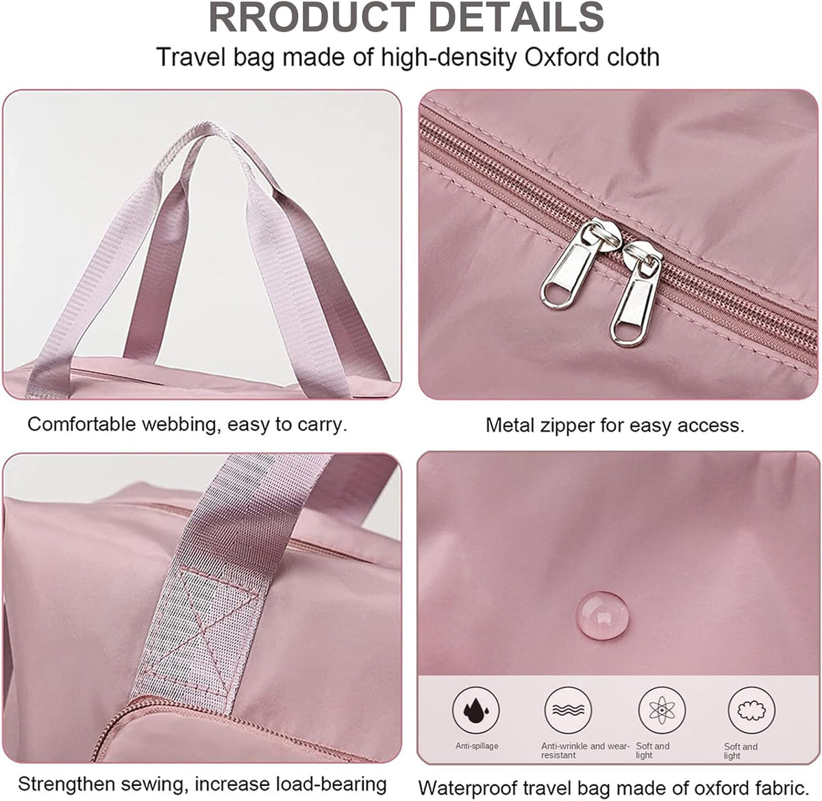 Large Capacity Folding Travel Bag, Lightweight Waterproof Luggage Bag, Expandable Travel Duffel Bag, Dry Wet Separated Gym Tote Bag, Weekender Overnight Bags for Women and Man (Fuchsia)