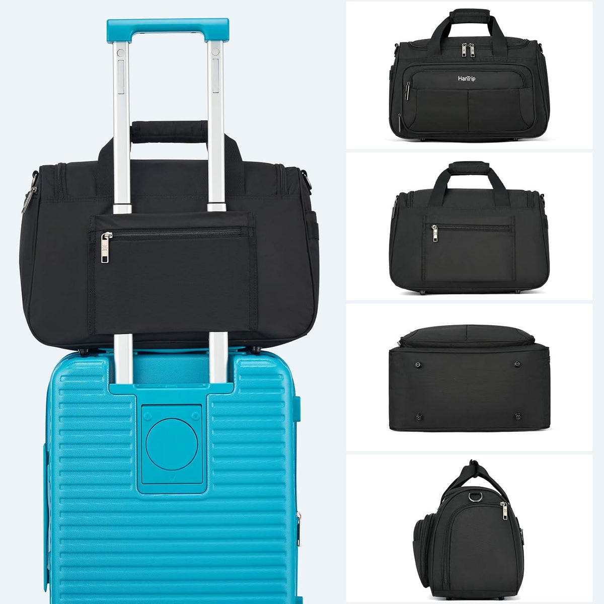 Carry on Duffel Bag Foldable Duffle Bags for Travel, Under Seat Personal Item Bags for Airplanes, Weekender Overnight Mens Travel Tote Bag for Women Softside Carry on Luggage (Caribbean Blue)