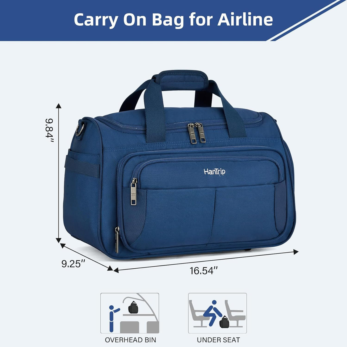 Carry on Duffel Bag Foldable Duffle Bags for Travel, Under Seat Personal Item Bags for Airplanes, Weekender Overnight Mens Travel Tote Bag for Women Softside Carry on Luggage (Caribbean Blue)