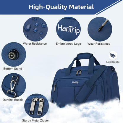 Carry on Duffel Bag Foldable Duffle Bags for Travel, Under Seat Personal Item Bags for Airplanes, Weekender Overnight Mens Travel Tote Bag for Women Softside Carry on Luggage (Caribbean Blue)