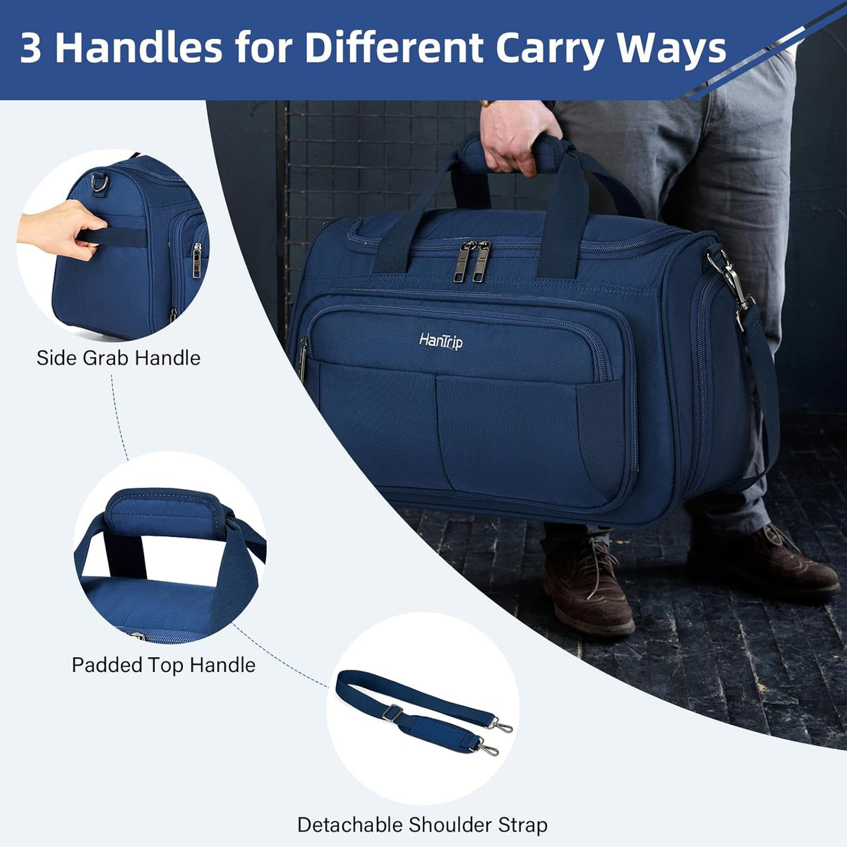 Carry on Duffel Bag Foldable Duffle Bags for Travel, Under Seat Personal Item Bags for Airplanes, Weekender Overnight Mens Travel Tote Bag for Women Softside Carry on Luggage (Caribbean Blue)