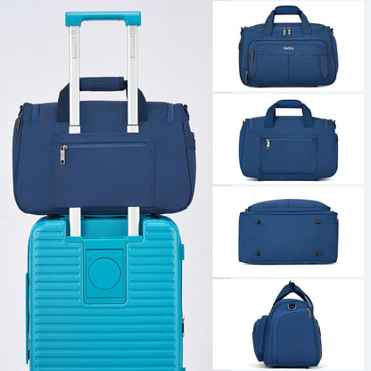 Carry on Duffel Bag Foldable Duffle Bags for Travel, Under Seat Personal Item Bags for Airplanes, Weekender Overnight Mens Travel Tote Bag for Women Softside Carry on Luggage (Caribbean Blue)