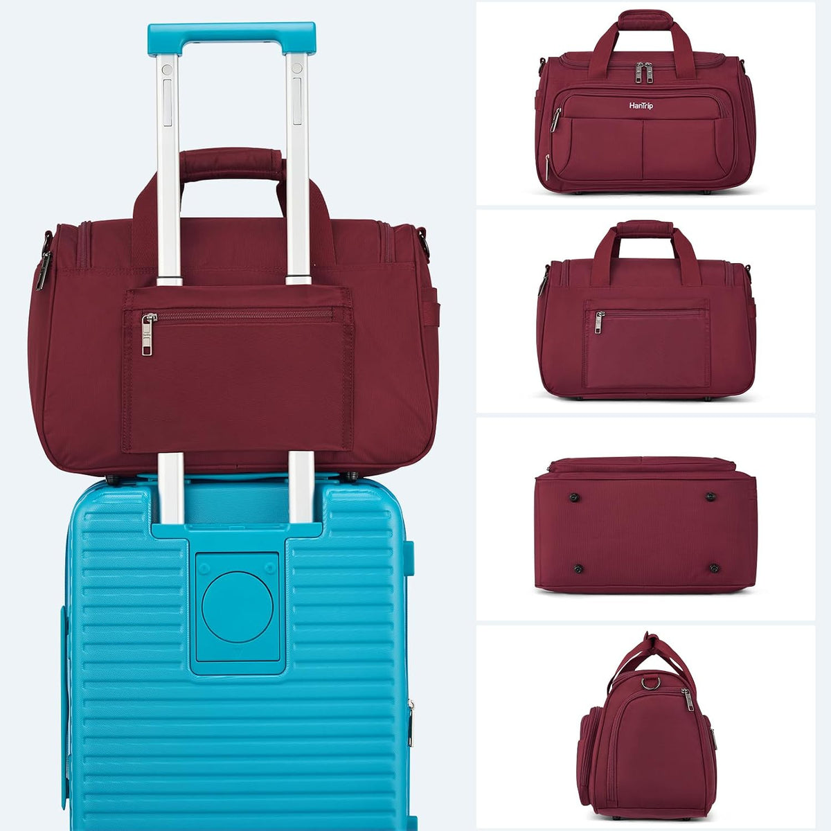 Carry on Duffel Bag Foldable Duffle Bags for Travel, Under Seat Personal Item Bags for Airplanes, Weekender Overnight Mens Travel Tote Bag for Women Softside Carry on Luggage (Caribbean Blue)