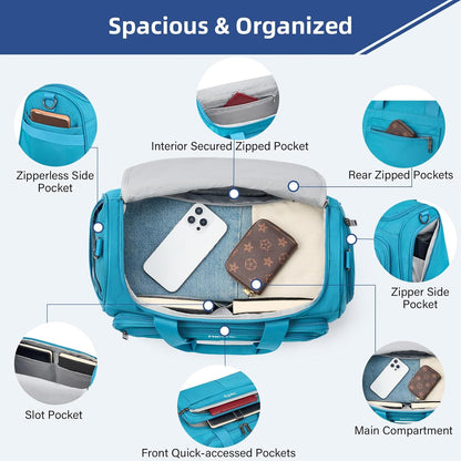 Carry on Duffel Bag Foldable Duffle Bags for Travel, Under Seat Personal Item Bags for Airplanes, Weekender Overnight Mens Travel Tote Bag for Women Softside Carry on Luggage (Caribbean Blue)