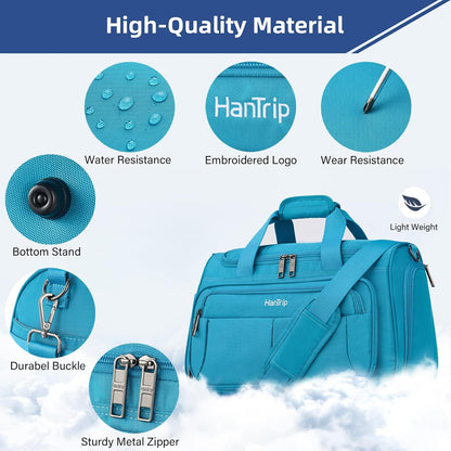 Carry on Duffel Bag Foldable Duffle Bags for Travel, Under Seat Personal Item Bags for Airplanes, Weekender Overnight Mens Travel Tote Bag for Women Softside Carry on Luggage (Caribbean Blue)