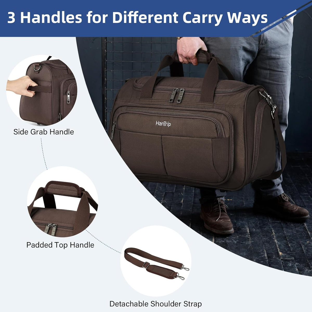 Carry on Duffel Bag Foldable Duffle Bags for Travel, Under Seat Personal Item Bags for Airplanes, Weekender Overnight Mens Travel Tote Bag for Women Softside Carry on Luggage (Caribbean Blue)