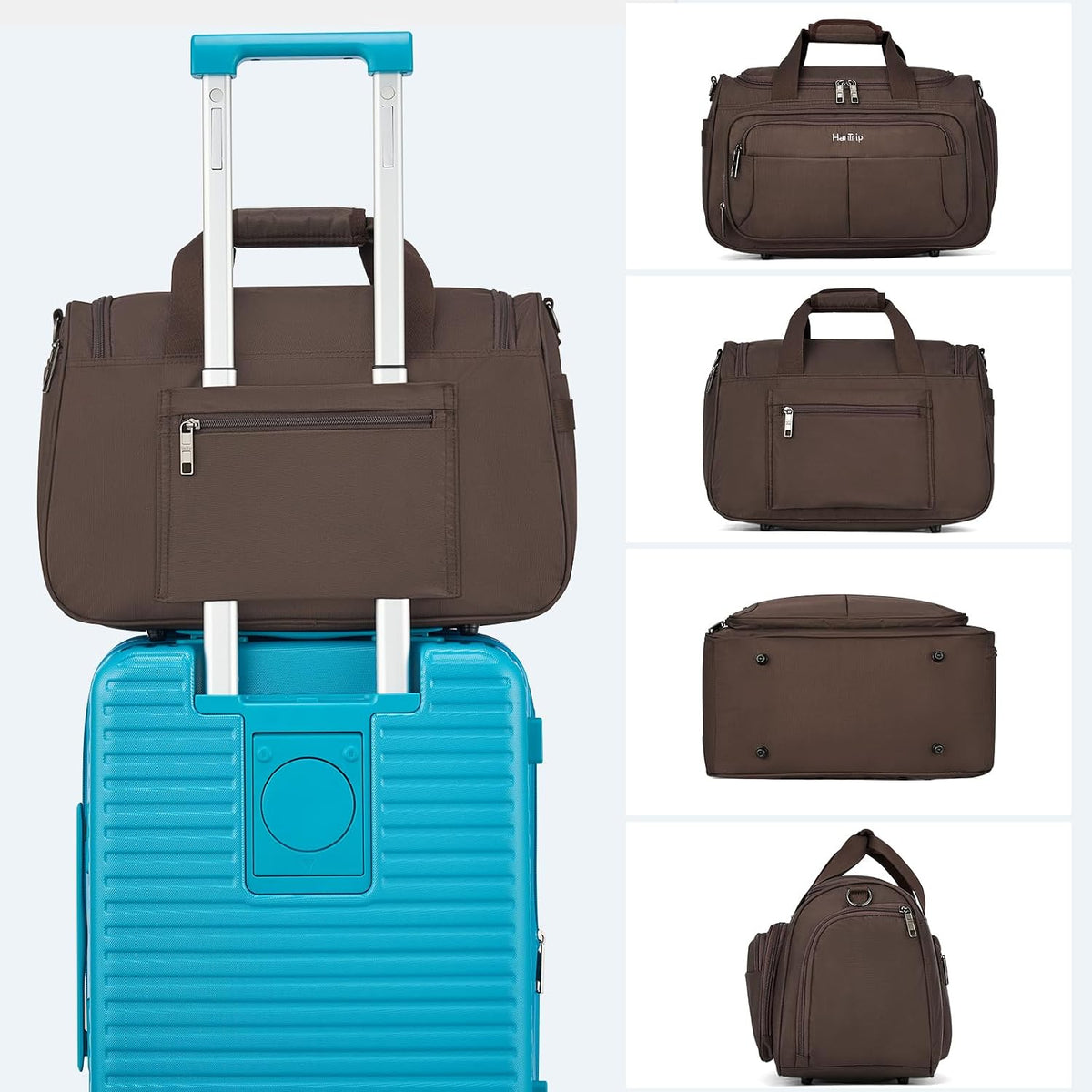 Carry on Duffel Bag Foldable Duffle Bags for Travel, Under Seat Personal Item Bags for Airplanes, Weekender Overnight Mens Travel Tote Bag for Women Softside Carry on Luggage (Caribbean Blue)