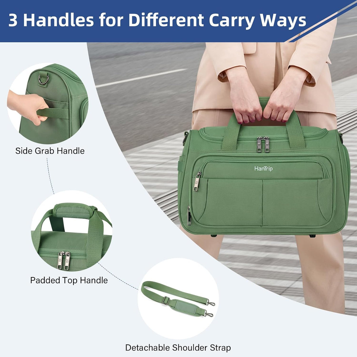 Carry on Duffel Bag Foldable Duffle Bags for Travel, Under Seat Personal Item Bags for Airplanes, Weekender Overnight Mens Travel Tote Bag for Women Softside Carry on Luggage (Caribbean Blue)