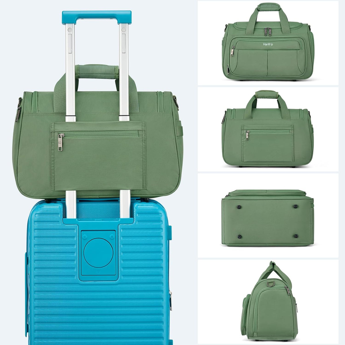 Carry on Duffel Bag Foldable Duffle Bags for Travel, Under Seat Personal Item Bags for Airplanes, Weekender Overnight Mens Travel Tote Bag for Women Softside Carry on Luggage (Caribbean Blue)