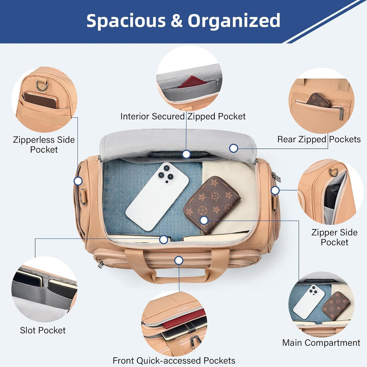 Carry on Duffel Bag Foldable Duffle Bags for Travel, Under Seat Personal Item Bags for Airplanes, Weekender Overnight Mens Travel Tote Bag for Women Softside Carry on Luggage (Caribbean Blue)