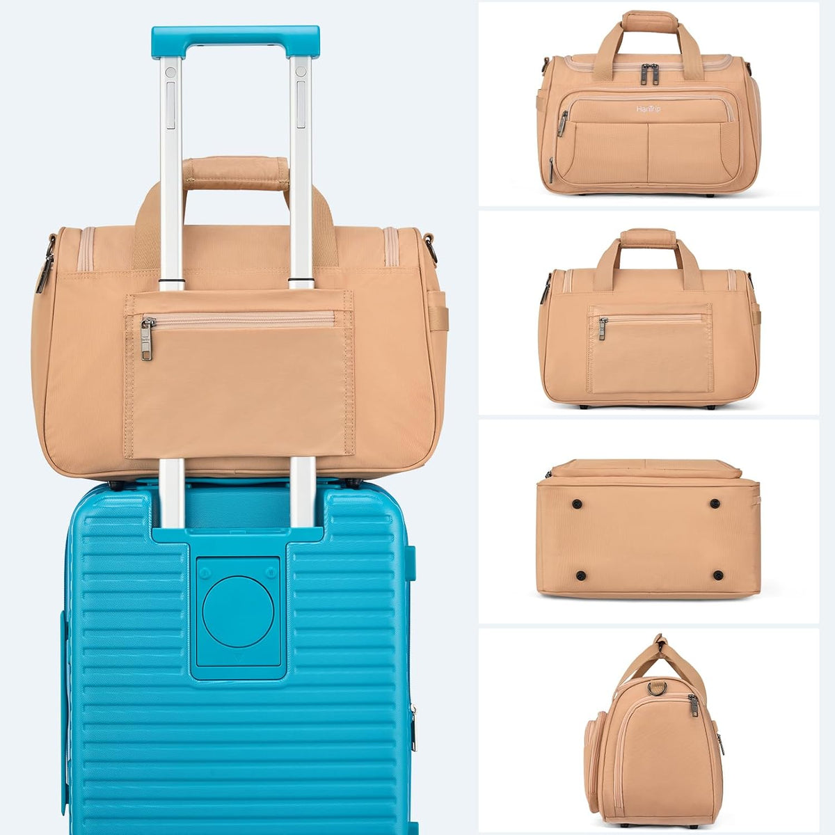 Carry on Duffel Bag Foldable Duffle Bags for Travel, Under Seat Personal Item Bags for Airplanes, Weekender Overnight Mens Travel Tote Bag for Women Softside Carry on Luggage (Caribbean Blue)