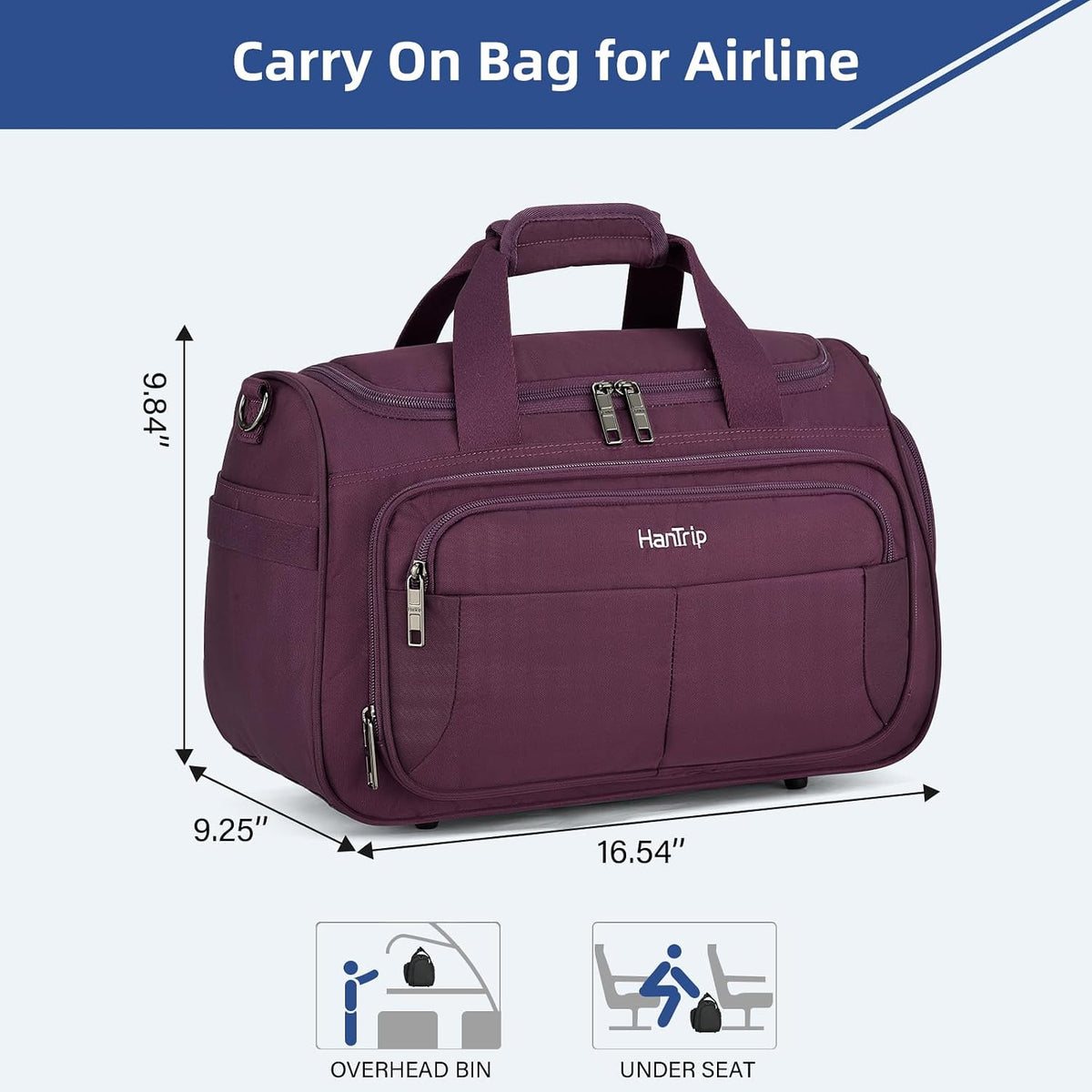 Carry on Duffel Bag Foldable Duffle Bags for Travel, Under Seat Personal Item Bags for Airplanes, Weekender Overnight Mens Travel Tote Bag for Women Softside Carry on Luggage (Caribbean Blue)