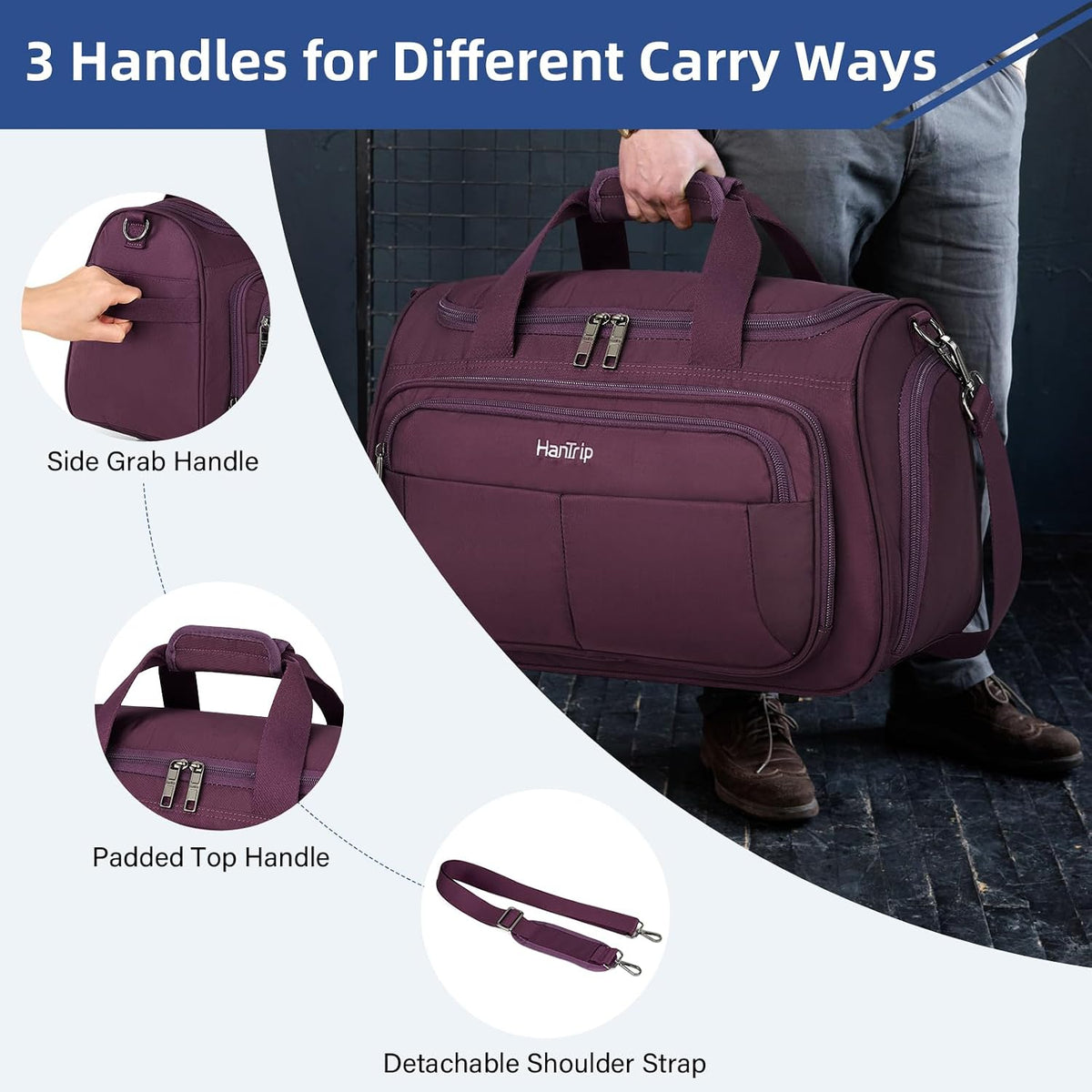 Carry on Duffel Bag Foldable Duffle Bags for Travel, Under Seat Personal Item Bags for Airplanes, Weekender Overnight Mens Travel Tote Bag for Women Softside Carry on Luggage (Caribbean Blue)