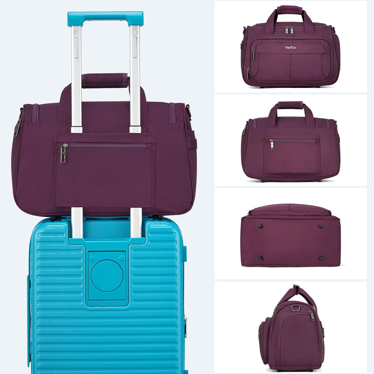Carry on Duffel Bag Foldable Duffle Bags for Travel, Under Seat Personal Item Bags for Airplanes, Weekender Overnight Mens Travel Tote Bag for Women Softside Carry on Luggage (Caribbean Blue)