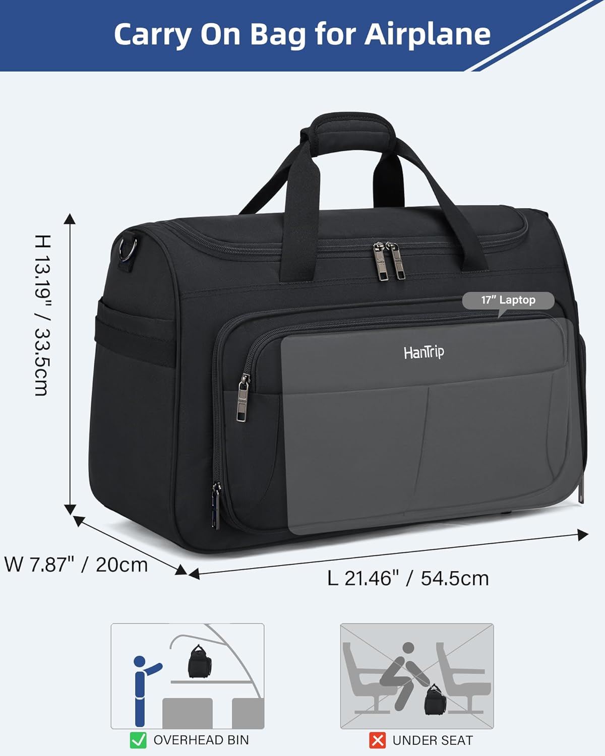 Carry on Duffel Bag Foldable Duffle Bags for Travel, Under Seat Personal Item Bags for Airplanes, Weekender Overnight Mens Travel Tote Bag for Women Softside Carry on Luggage (Caribbean Blue)