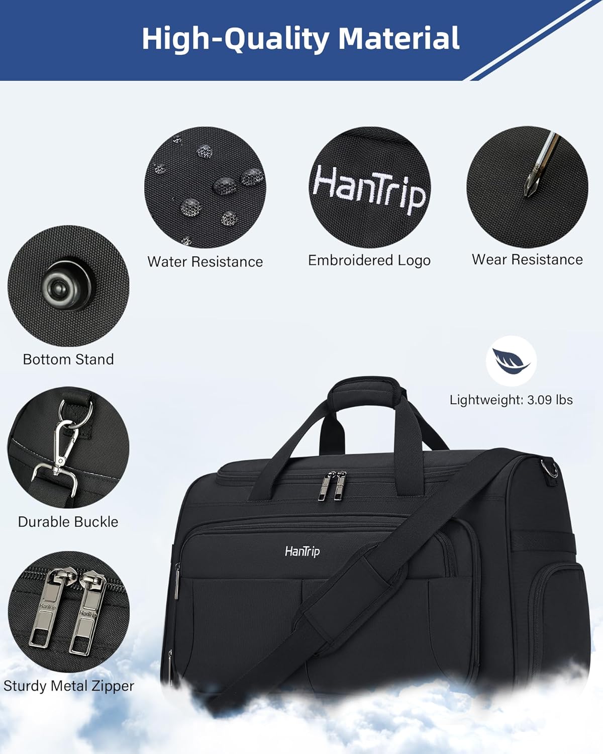 Carry on Duffel Bag Foldable Duffle Bags for Travel, Under Seat Personal Item Bags for Airplanes, Weekender Overnight Mens Travel Tote Bag for Women Softside Carry on Luggage (Caribbean Blue)