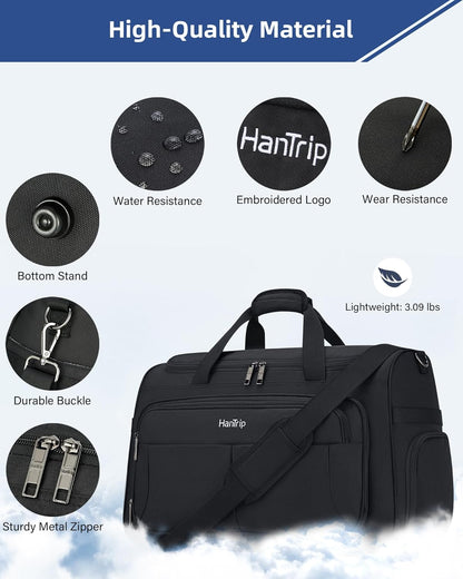 Carry on Duffel Bag Foldable Duffle Bags for Travel, Under Seat Personal Item Bags for Airplanes, Weekender Overnight Mens Travel Tote Bag for Women Softside Carry on Luggage (Caribbean Blue)