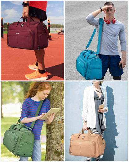 Carry on Duffel Bag Foldable Duffle Bags for Travel, Under Seat Personal Item Bags for Airplanes, Weekender Overnight Mens Travel Tote Bag for Women Softside Carry on Luggage (Caribbean Blue)