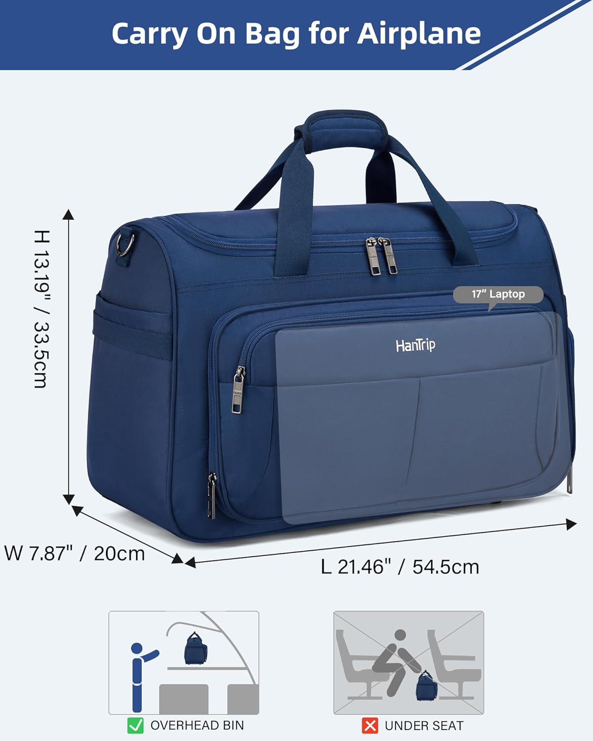 Carry on Duffel Bag Foldable Duffle Bags for Travel, Under Seat Personal Item Bags for Airplanes, Weekender Overnight Mens Travel Tote Bag for Women Softside Carry on Luggage (Caribbean Blue)