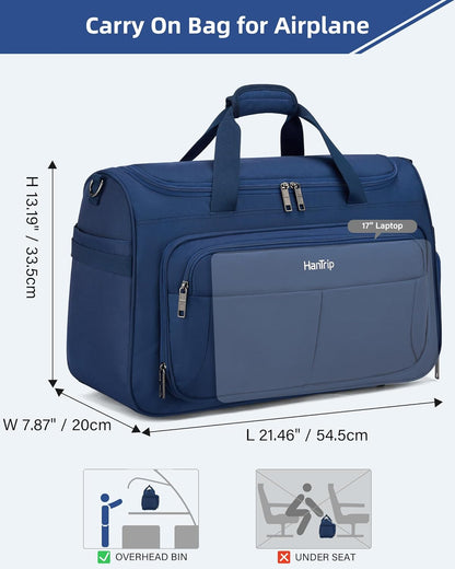 Carry on Duffel Bag Foldable Duffle Bags for Travel, Under Seat Personal Item Bags for Airplanes, Weekender Overnight Mens Travel Tote Bag for Women Softside Carry on Luggage (Caribbean Blue)