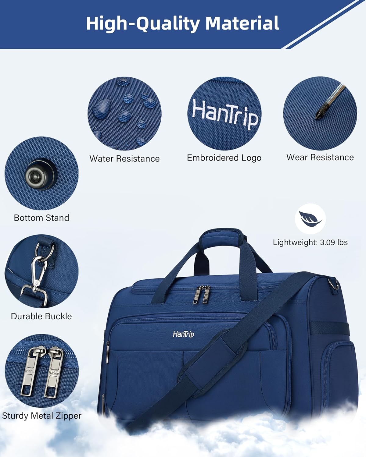 Carry on Duffel Bag Foldable Duffle Bags for Travel, Under Seat Personal Item Bags for Airplanes, Weekender Overnight Mens Travel Tote Bag for Women Softside Carry on Luggage (Caribbean Blue)