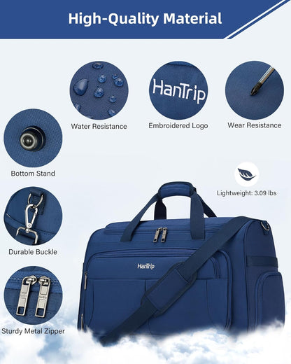Carry on Duffel Bag Foldable Duffle Bags for Travel, Under Seat Personal Item Bags for Airplanes, Weekender Overnight Mens Travel Tote Bag for Women Softside Carry on Luggage (Caribbean Blue)