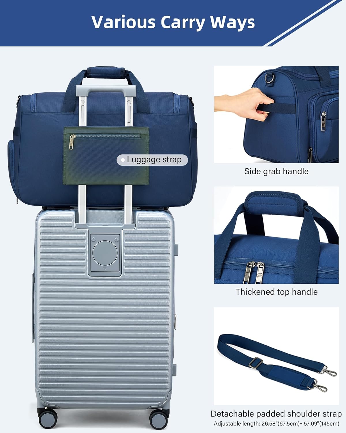 Carry on Duffel Bag Foldable Duffle Bags for Travel, Under Seat Personal Item Bags for Airplanes, Weekender Overnight Mens Travel Tote Bag for Women Softside Carry on Luggage (Caribbean Blue)