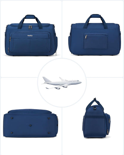 Carry on Duffel Bag Foldable Duffle Bags for Travel, Under Seat Personal Item Bags for Airplanes, Weekender Overnight Mens Travel Tote Bag for Women Softside Carry on Luggage (Caribbean Blue)
