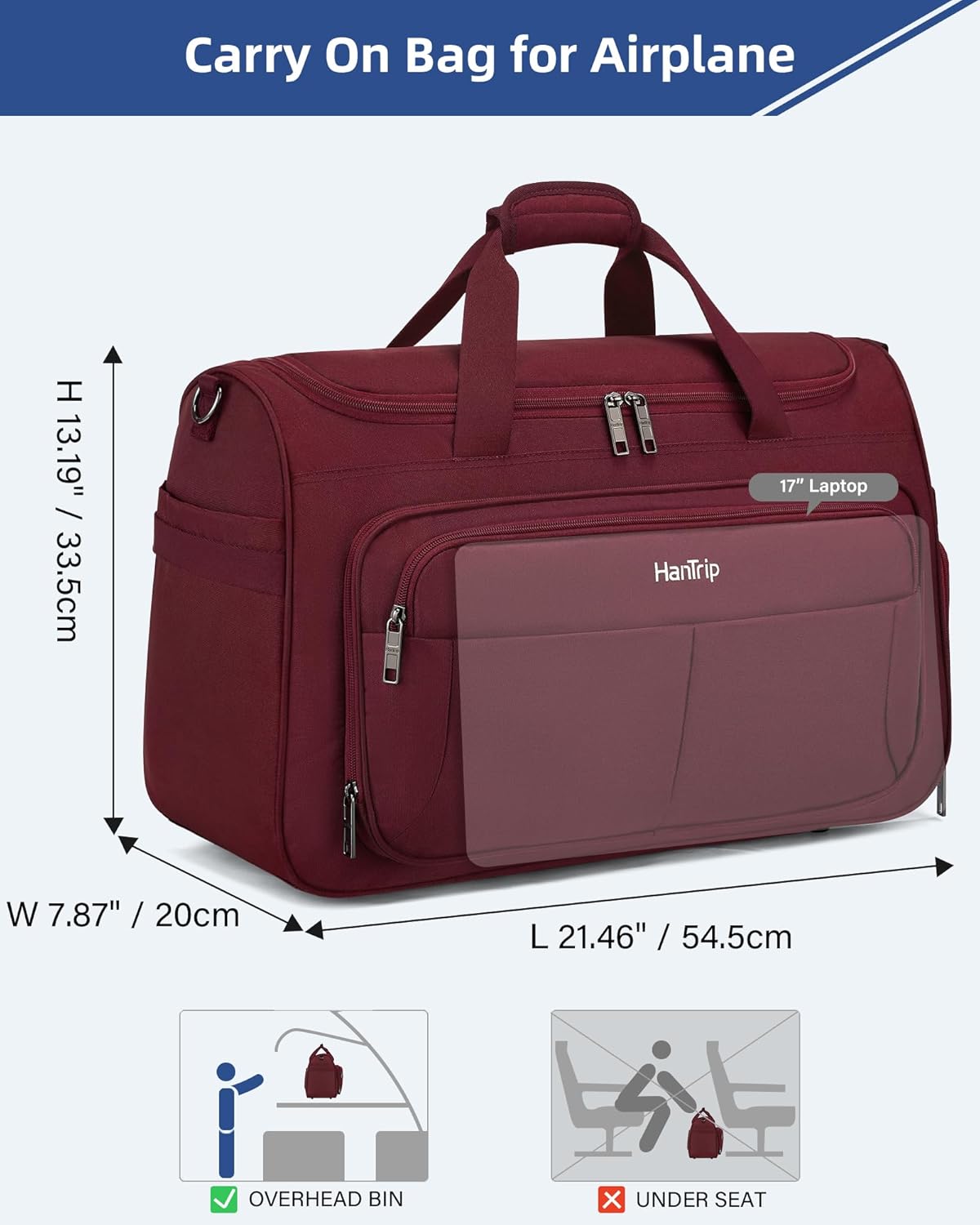 Carry on Duffel Bag Foldable Duffle Bags for Travel, Under Seat Personal Item Bags for Airplanes, Weekender Overnight Mens Travel Tote Bag for Women Softside Carry on Luggage (Caribbean Blue)