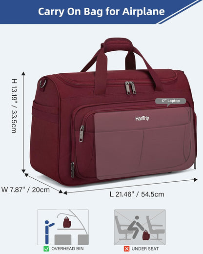 Carry on Duffel Bag Foldable Duffle Bags for Travel, Under Seat Personal Item Bags for Airplanes, Weekender Overnight Mens Travel Tote Bag for Women Softside Carry on Luggage (Caribbean Blue)