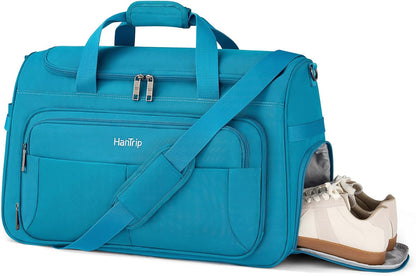 Carry on Duffel Bag Foldable Duffle Bags for Travel, Under Seat Personal Item Bags for Airplanes, Weekender Overnight Mens Travel Tote Bag for Women Softside Carry on Luggage (Caribbean Blue)