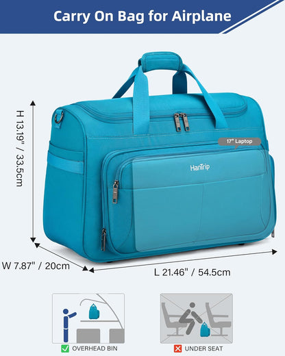 Carry on Duffel Bag Foldable Duffle Bags for Travel, Under Seat Personal Item Bags for Airplanes, Weekender Overnight Mens Travel Tote Bag for Women Softside Carry on Luggage (Caribbean Blue)