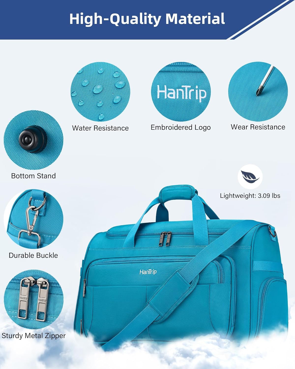 Carry on Duffel Bag Foldable Duffle Bags for Travel, Under Seat Personal Item Bags for Airplanes, Weekender Overnight Mens Travel Tote Bag for Women Softside Carry on Luggage (Caribbean Blue)
