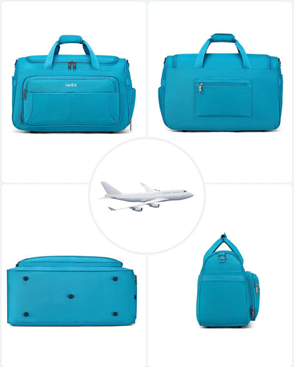 Carry on Duffel Bag Foldable Duffle Bags for Travel, Under Seat Personal Item Bags for Airplanes, Weekender Overnight Mens Travel Tote Bag for Women Softside Carry on Luggage (Caribbean Blue)