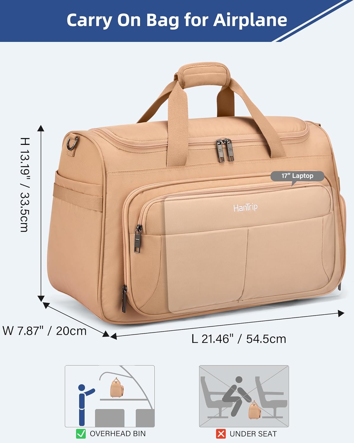 Carry on Duffel Bag Foldable Duffle Bags for Travel, Under Seat Personal Item Bags for Airplanes, Weekender Overnight Mens Travel Tote Bag for Women Softside Carry on Luggage (Caribbean Blue)