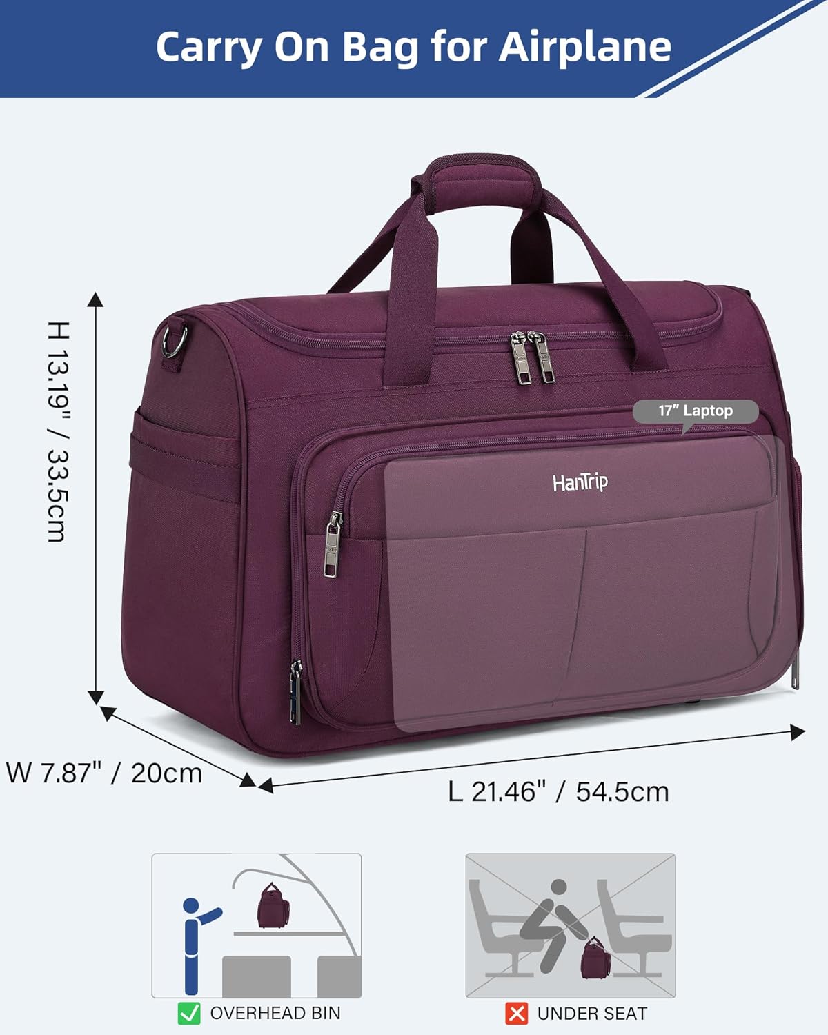 Carry on Duffel Bag Foldable Duffle Bags for Travel, Under Seat Personal Item Bags for Airplanes, Weekender Overnight Mens Travel Tote Bag for Women Softside Carry on Luggage (Caribbean Blue)