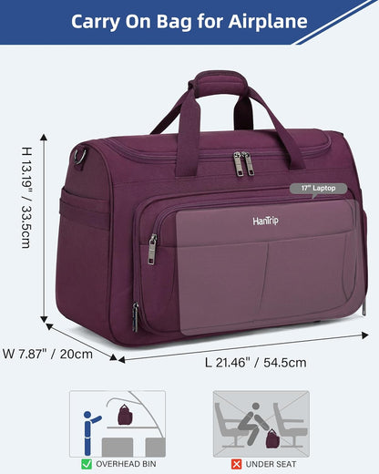 Carry on Duffel Bag Foldable Duffle Bags for Travel, Under Seat Personal Item Bags for Airplanes, Weekender Overnight Mens Travel Tote Bag for Women Softside Carry on Luggage (Caribbean Blue)